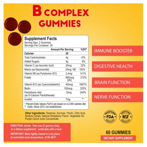 Megarix, B Complex Gummies for Energy and Focus, 60PCS