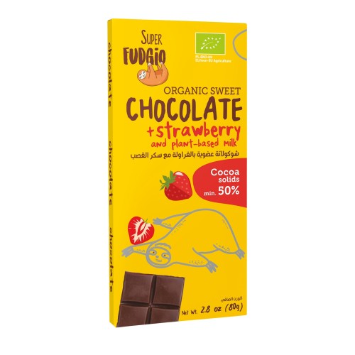 Super Fudgio , Organic sweet Chocolate Strawberry , 80g