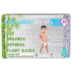 Pureborn, Organic bamboo diapers, No5, 22pcs