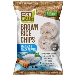 Riceup, Brown rice chips, Sea salt and black pepper, 60g