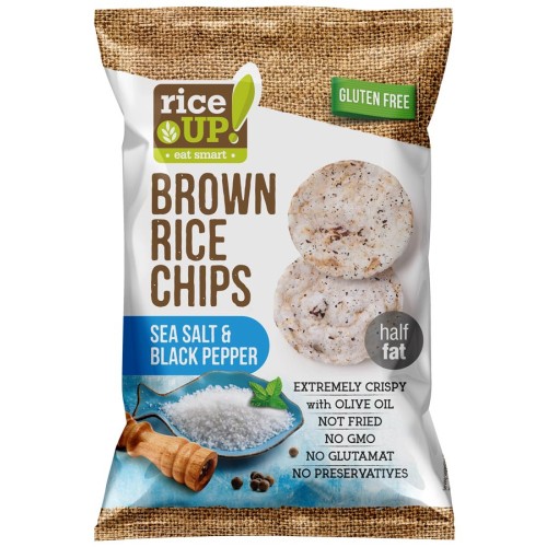 Riceup, Brown rice chips, Sea salt and black pepper, 60g