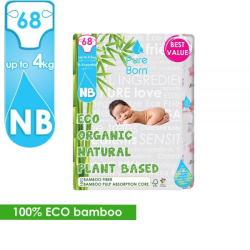 Pureborn, Organic bamboo diapers, New Born, 68pcs