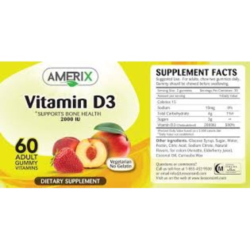 Amerix, Vitamin D3, 1000 IU Gummies for Bone , Immune Health, 60 pcs