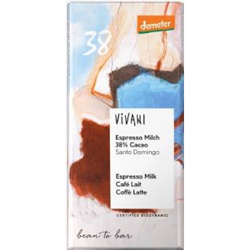 Vivani, Organic Espresso Milk Chocolate Bar 38% ,90g Vivani, Organic Espresso Milk Chocolate Bar 38% ,90g