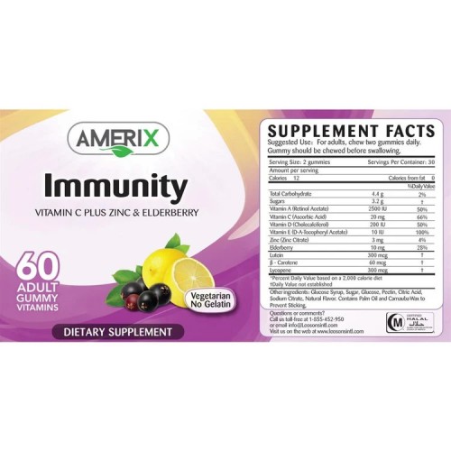 Amerix, Immunity Support Gummies with Vitamin C and Zinc, 60 pcs Amerix, Immunity Support Gummies with Vitamin C and Zinc, 60 pcs