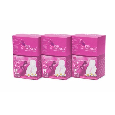 ProWings, Antibacterial Pads, L, 8pcs, 3 for a Deal