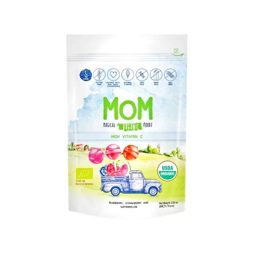 Mom, Organic Lollipops, Blueberry, Strawberry, Watermelon, 10 candies