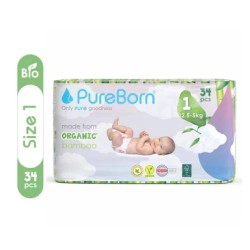 Pureborn, Organic bamboo diapers, No1, 34pcs