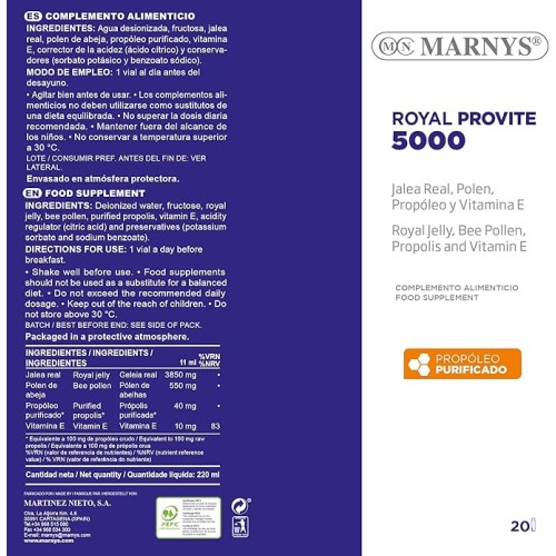Marnys, Royal Provite 5000, Natural Dietary Supplement for Daily Energy & Vitality,  20 Vials × 11 ml
