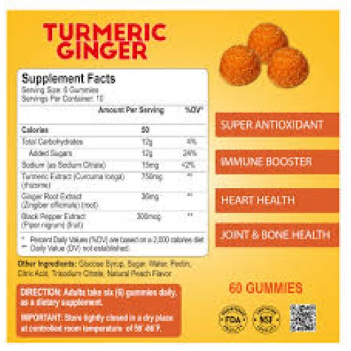 Megarix, Turmeric and Ginger Gummies, anti inflammtory, 60
